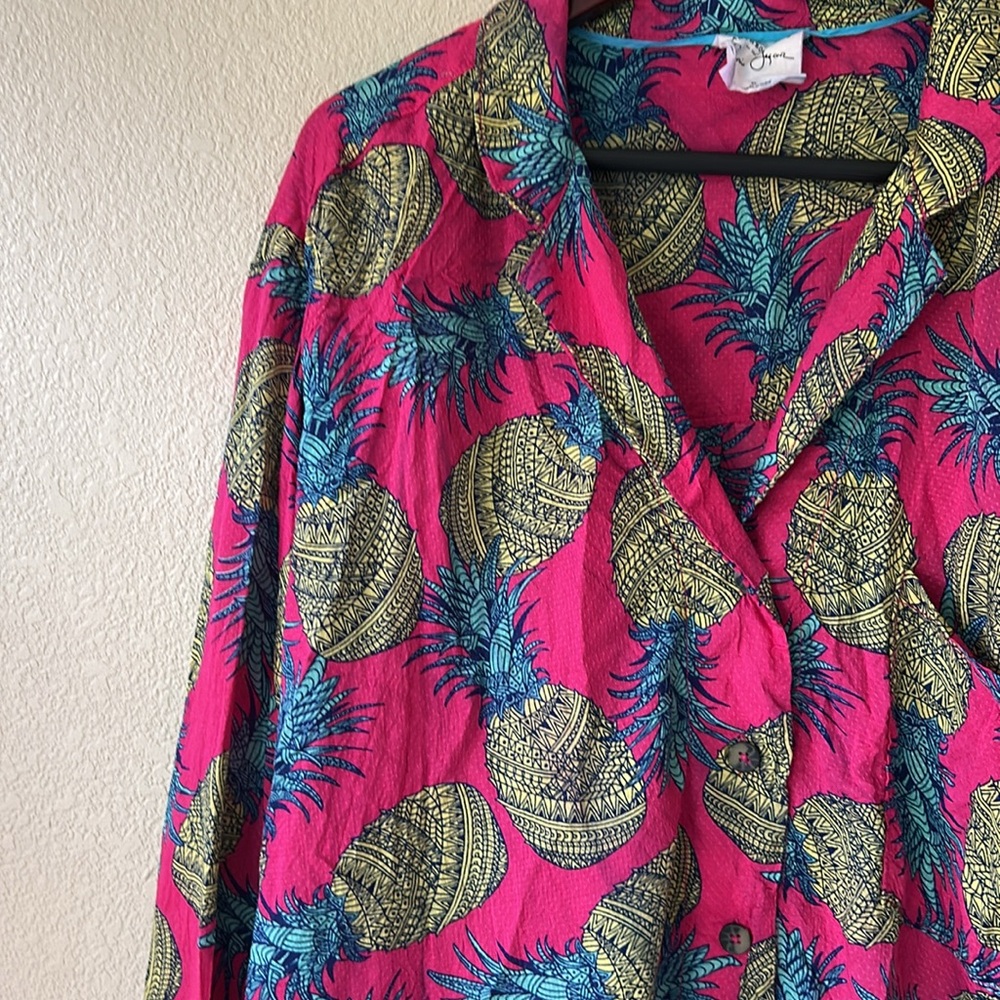 Anthropologie Janine Lecour Pink Pineapple Shirt, Sz XL - Picture 3 of 7